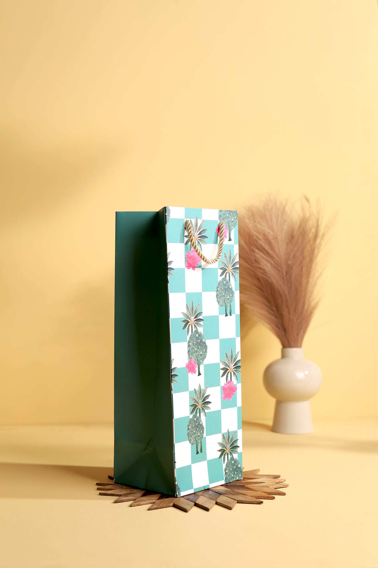 Green Checks Bottle Bag