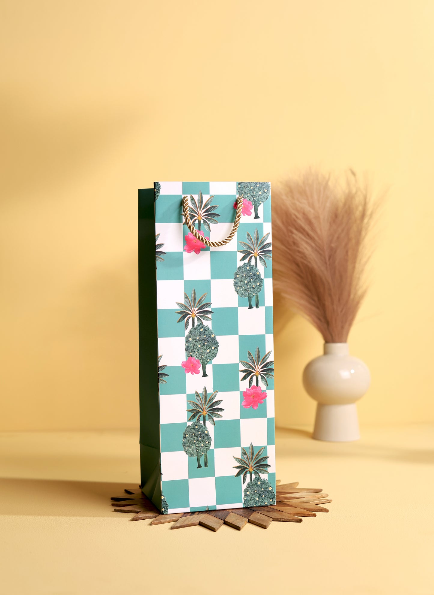 Green Checks Bottle Bag